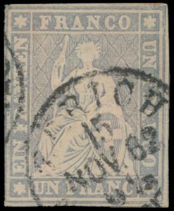 N° 18-II '1854 Strubeli 1 Fr violetgrijs', zm (Mi € 850)
