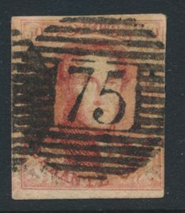 N° 8A '40 cent. vermilion' (fully margined, right close), nice central afst. P.75 Lokeren, vf/f (OBP € 120 + Coba € 20)