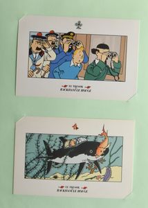 PERSONNE PROMISE : Tintin, vaste collection de timbres, reliures de cigares, FDC, Duostamps, MK, HK, non dentelés, dessins, en 6 carnets ou chemises, tb