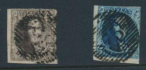 N° 3 + 4, beide met onderbenedenhoek links (N° 4 is bovenaan aangesneden), geen letters in watermerk, zm/m