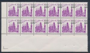 N° 3234 '1989 Gdansk 500 op 4 Zt' (blok van 10) met sterk verschoven opdruk- zeldzaam, zm.