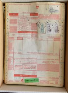 Jaren '80 samenstelling 10-tallen formulieren voor stukgoed, gefrankeerd met zegels uit de reeksen TR 378/98 en 433/54, zm/m.