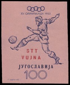 N° 70/75 U '1952 Ol Spelen Helsinki, ongetand' 50 Din. kleine gomoneffenheid (waarschijnlijk origineel), alle getekend- zeldzaam, zm (Mi € 1.200)