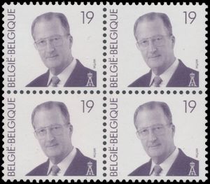 N° 2779a 'Albert II, 19 F violet rolzegel' (Blok van 4) (uit de vellen van 60) zeldzaam, zm (OBP € 1.170)