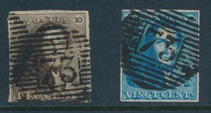 N° 1 + 2A, beide volrandig met afstempeling hoofd directiekantoor P.73-Liège, zm/m (OBP €150)