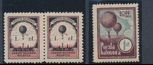 1926/1928, vignetten ballonvaart Silombra 29 '1 Zk' (paar) tanding 10 en N° 48 '1 Zt' tanding 11, zm.