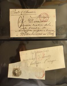 1851/1888, 76 poststukken in ringband, verzameling stempels 