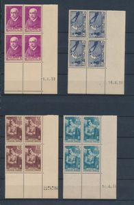 1938/1940 Small collection of dated corners of Yv. n° 377A, 386/87, 396, 420, 422, 426, 430, 436/39, 459/60, minus offset on some stamps, vf (Yv. €1,297)