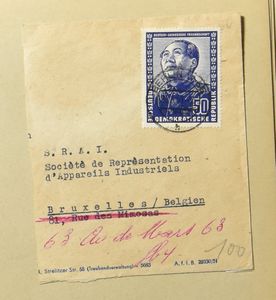 Samenstelling met poststukken, blokken o.a. Marx, Mao op fragment, Russische Zone, zm/m
