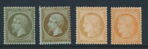 N° 19a, 19b (zeer mooie goudbruine kleur) met wat albumrestjes, 36 (*) beschadigd en 38b (**) hergomd, zm/m/ntz (Yv € 890, N° 36 niet meegeteld)