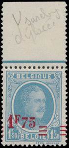 N° 248-Cu '1,75 Fr op 1,50 Frt turkooisblauw' met STERK verschoven opdruk, zm.