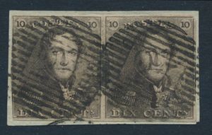 N° 1 (In paar) (nipt ingesneden), op fragment, afst. P.25 Charleroi, m/ntz (OBP € 225)