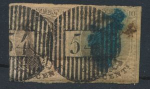 N° 3 (In paar) afst. D. 54 Vroenhoven, miniem ingesneden rechtsboven, grote blauwe inktvlek, NTZ (OBP € 275 + Coba € ++50)