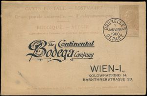 1900 N° 57 Fac-similé, gedrukt op een portefeuille, met afstempeling Bruxelles depart 1 januari 1900, replicatie 