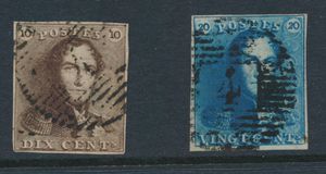 N° 1 + 2A, beide volrandig met afstempeling hoofd directiekantoor P.4-Anvers, zm (OBP €150)
