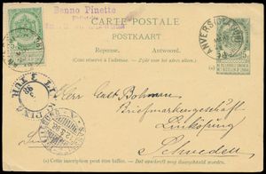 1898 No 23, avec affranchissement supplémentaire du No 56, avec cachet de départ Anvers (Station), daté du 10.3.1898, à destination de Linkoping (Suède), avec oblitération maritime 