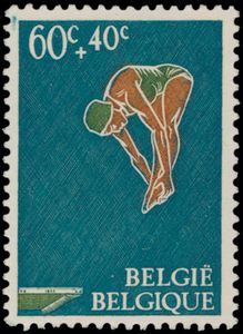 N° 1372-CU 'zwemsport' mooie kleurvlek in de linkerkader boven, zm