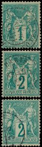 N° 61, 62, 63, 68, 69, 76, 78, 86 and 95 Accumulation of 24 stamps cancelled wo. 2 blocks of four of n° 78, n° 95 (4x) with various shades and cancellations, n° 62 (2x), n° 76 with blue c.à.d. of Paris, vf/f/to be checked (Yv. €2485)