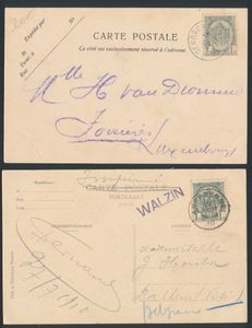 Verzameling van meer dan 450 documenten (PWST), Belgische afstempelingen, vele documenten van de emissie 1915, voor de stempelzoeker en de ZK verzamelaar, zeer mooi geheel, zm/m