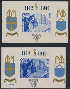 BL 21 en 21A, Gotische cijfers, blauwe opdruk, getand, genummerd en ongenummerd (uitgifte 30-09-1942), zm (OBP €60)