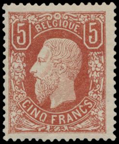 N° 37 '5 Fr brown-red' (gum slightly manipulated and lower right corner tooth restored), with photo certificate f/to be checked (OBP €2,300)