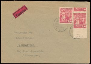 1938, Expressebrief van Bydgoszczy, naar Rohatyn, gefrankeerd met (Mi) N° 336 gewone zegel + zegel horizontaal ongetand, zm.
