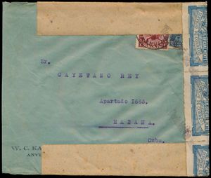 1932 N° 317 en 320, op omslag vanuit Anvers, dd. Februari 1932, naar HABANA (Cuba), met censuur 