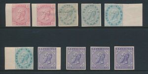 N° 38/41 Samenstelling tien zegels ongetand *, waarbij enkele met bladboord, 2 volledige reeksen aanwezig (zonder specimen), zm/m