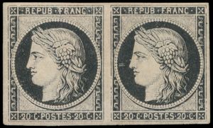 N° 3a '20c zwart op wit' (Paar) gekeurd Brun e.a., zeldzaam, zm (Yv € ++1.400)
