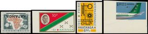 1961/1962, Studie über die CCTA-Ausgabe, Katangese Art-Ausgabe, Rot-Kreuz-Ausgabe, Internationale Messe-Ausgabe, Air Katanga-Ausgabe und Katangese Gendarmerie-Ausgabe, ganze Sätze, Bögen, Kuriositäten (kopfstehende Aufdrucke), 4er-Blöcke, ungezähnte Sätze, auf 18 Computerblätter (COB +1000€), vf/f/zu prüfen