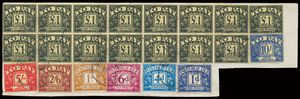 Prachtige samenstelling van postage due zegels (blokken) en poststukken wo D64WI in blok van 4 **, D52 blok van 9 gest., D54 in blok van 8 gest., D55 in blok van 4 gest., D59 