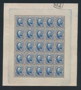 N° 62a '1891 Adolf 25c ultramarijn' (volledig vel van 25), met certificaat, zm (Pri € ++2000)