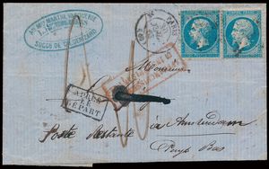 1863/1865 Prachtige samenstelling van 5 brieven gefrankeerd met Yv. n° 22 