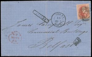 1863 Nord N° 1, brief met inhoud, N° 12 (volrandig) met ambulante balkafstempeling 