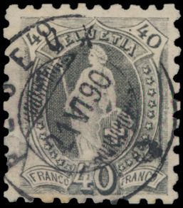 N° 61 B '1888 Staande Helvetia 40c grijs, tanding 9 1/2' fotoattest (1 stomp tandje), zm/m (Mi € 750)