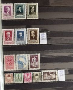 1893/1961 Samenstelling losse waarden en volledige reeksen in insteekboek, w.o. 95, Senaat, Atletiek, Schrijvers, Breendonk I + II, enz., zm/m/ntz