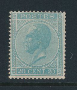 N° 18A '20 cent. blauw, tanding 15' (spoor van scharnier), met fotocertificaat, zm/m (OBP € 750)