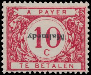 OC 80-Dr '10c rood' met omgekeerde opdruk Malmedy' zm (OBP € 250)