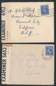 1914/1915 Ca. 170 censuurstukken vrijwel alle vanuit en naar Engeland met o.a. enorm aantal verzonden naar filmsterren, zoals Deanna Durbin, Robert Stack, Albbott en Castello, interessant, zm/m/ntz