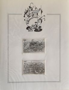 2 albums including many designs by 'Oscar Bonnevalle', 2nd album is Austrian correspondence Feier to Bonnevalle, nice.