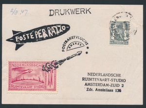 RUIMTEVAART : vol en fusée de la poste spatiale néerlandaise, avec vignette (imprimé) avec 