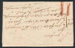 1726 Voorloper met inhoud, vanuit Ghent, 1726 naar Ingelmunster, port 2 rode krijtstrepen, zm