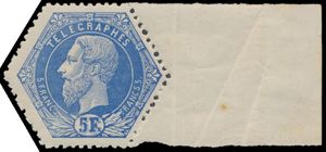 TG 7A '5 Fr ultramarijn' met bladboordje (roestpuntje in rand, zegel **), zm (OBP € 2.375)