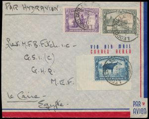 1941, airmail cover franked with COB n° 173, 177A and 178A 
