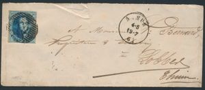 N° 11 '20 cent. blue' rep. P.85 Namur, to Thuin 19/07/1961, vf.