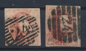 N° 12 (2x, of which 1 fully margined), cancel P.24 (14 and 8 bars), vf/f/to be checked