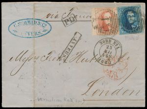 1860 Nord N°1, brief met inhoud, N° 12A (met bladboord) en N° 11A (volrandig) met ambulante balkafstempeling 