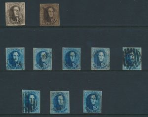 N° 10A (2x) en 11A (8x), alle volrandig, enkele mooie kleurtinten, zm