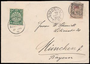 1901 Très belle enveloppe de Kiukiang à Munich affranchie avec 