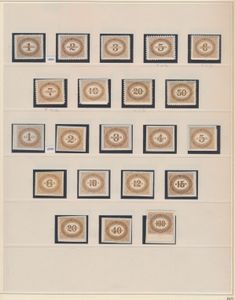 Strafport 1894/1957 Umfangreiche Sammlung wo. verschiedene Zähnungen auf Albumblättern wo. TX 1/9**, 10/21**, 22/33**, 34/43**, 64/74**, 111/30**, 144A* und 131/54**, einwandfrei/schön